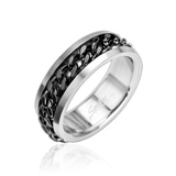 Black Chain Spinner Ring in Stainless Steel Channel